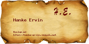 Hanke Ervin névjegykártya